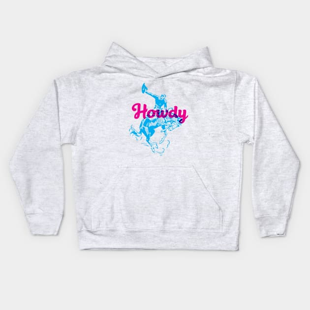 Howdy Cowboy Risograph Print Kids Hoodie by KitschPieDesigns